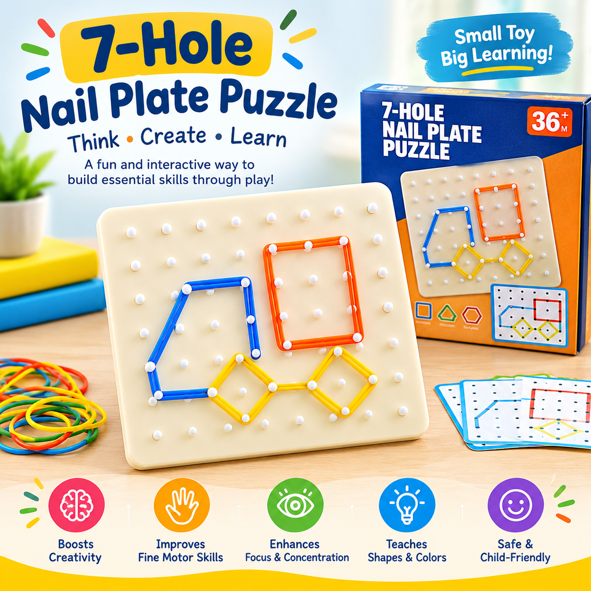 Creative Peg Board for Kids – Pattern Cards & Colorful Bands