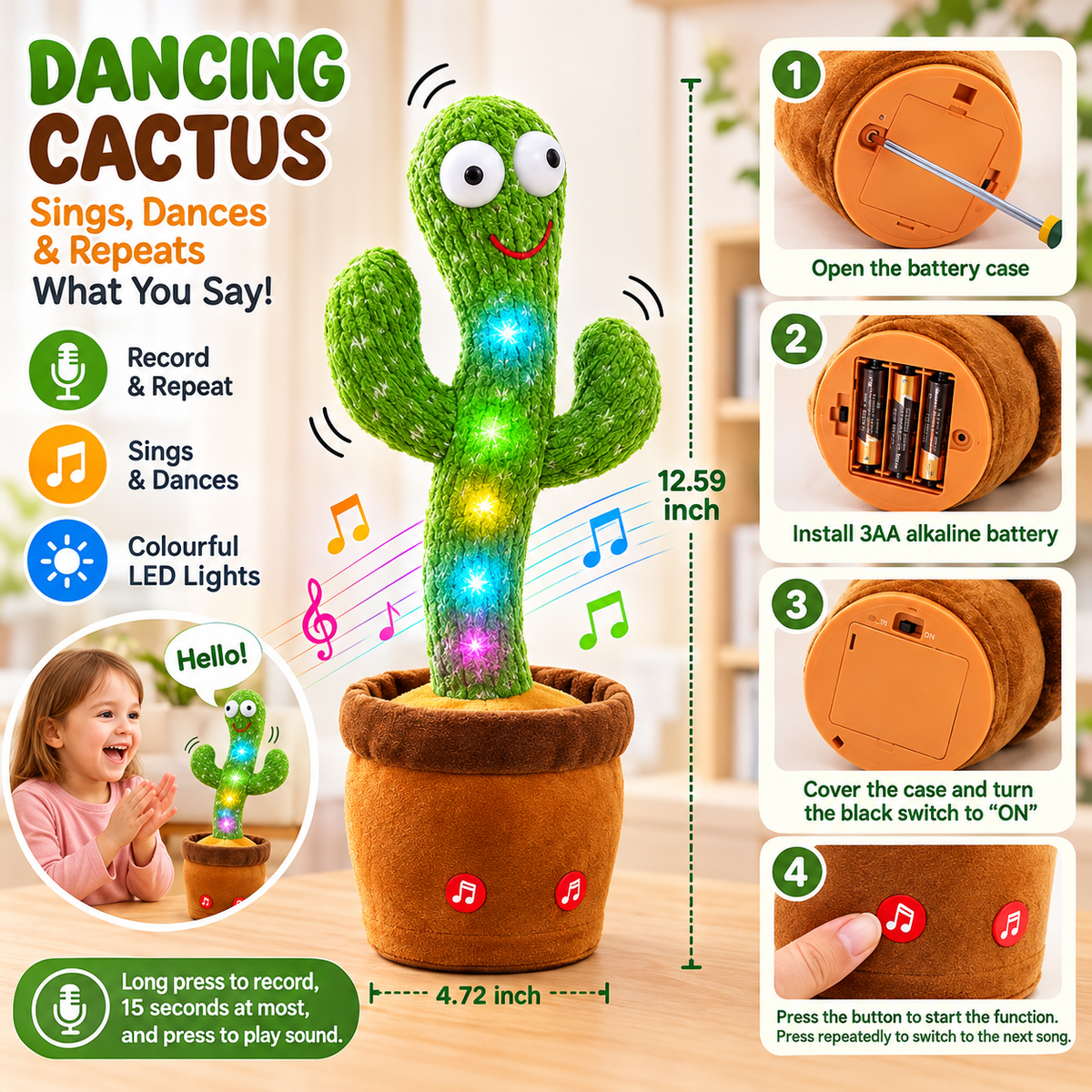 Rechargeable Dancing and Talking Cactus