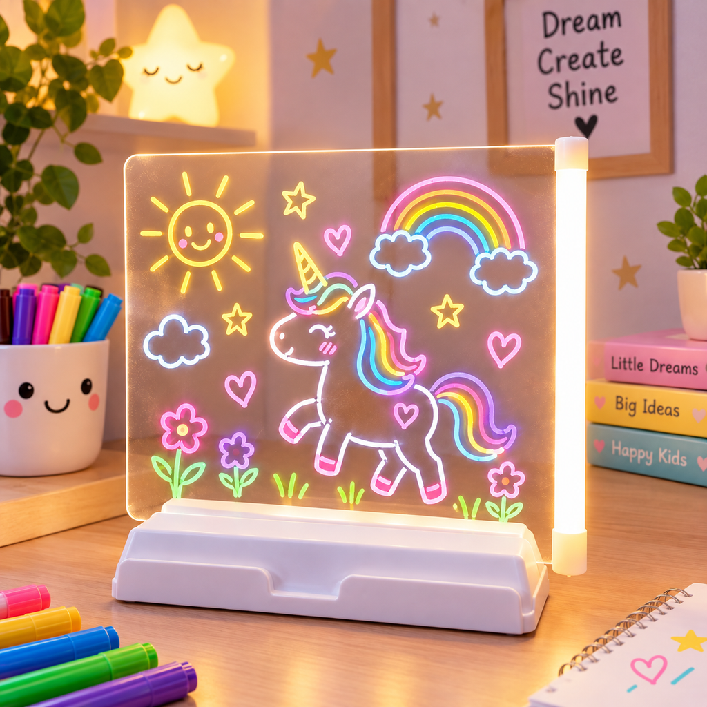Acrylic LED Board With Colorful Light & 7 Neon Pens (Removable Template)