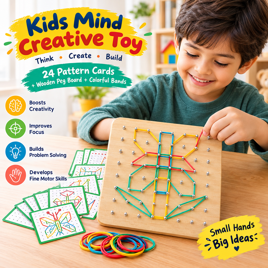 Creative Peg Board for Kids – Pattern Cards & Colorful Bands