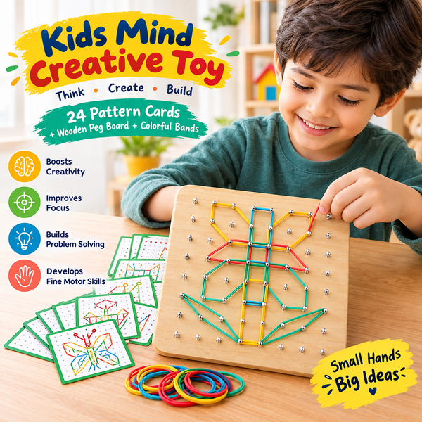 Creative Peg Board for Kids – Pattern Cards & Colorful Bands